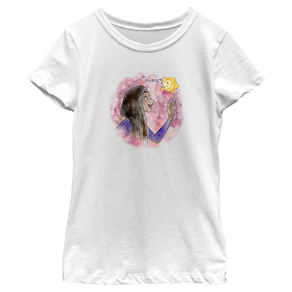 Girl's Disney Wish Asha Watercolor Portrait  T-Shirt - White - Small