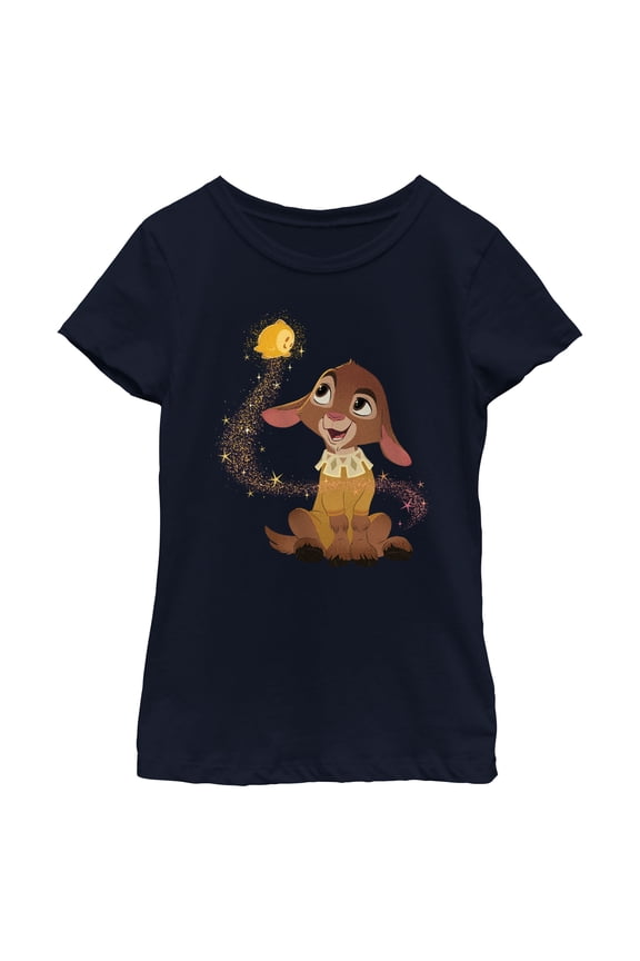 Girl's Disney Wish Valentino and Star T-Shirt - Navy Blue - Medium