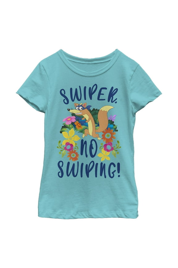 Girl's Dora the Explorer Floral Swiper the Fox Graphic Tee Tahiti Blue X Small