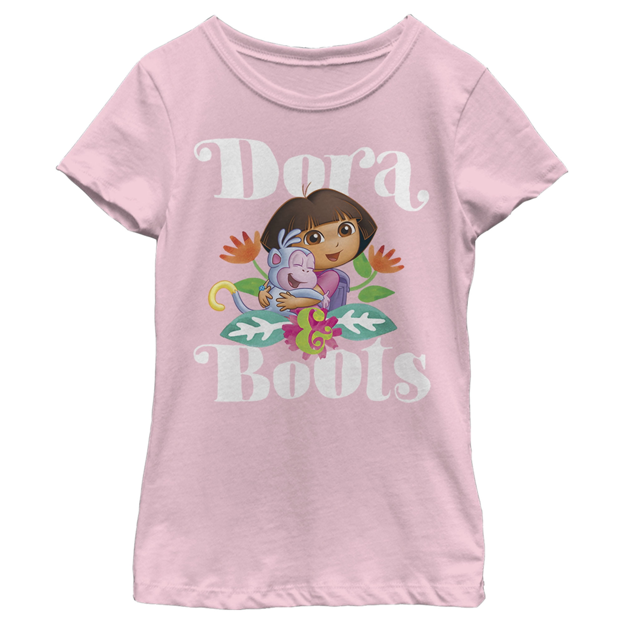 Girl's Dora the Explorer Hugging Dora and Boots Graphic Tee Light Pink