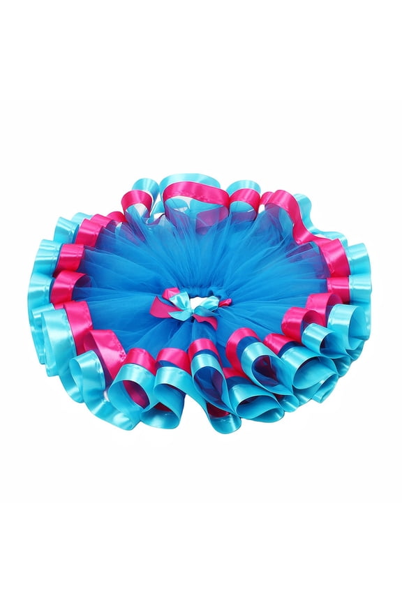 Girl's Double Mesh Tutu Skirt with Color-Blocked Ruffled Trim â Bright Sky Blue/Hot Pink Performance Tutu for 2-11 Years Carnival Events Birthday Parties Daily Dress-Up