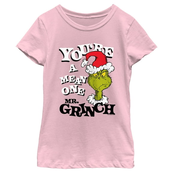 Girl's Dr. Seuss Christmas Grinch You're a Mean One Portrait  Graphic T-Shirt