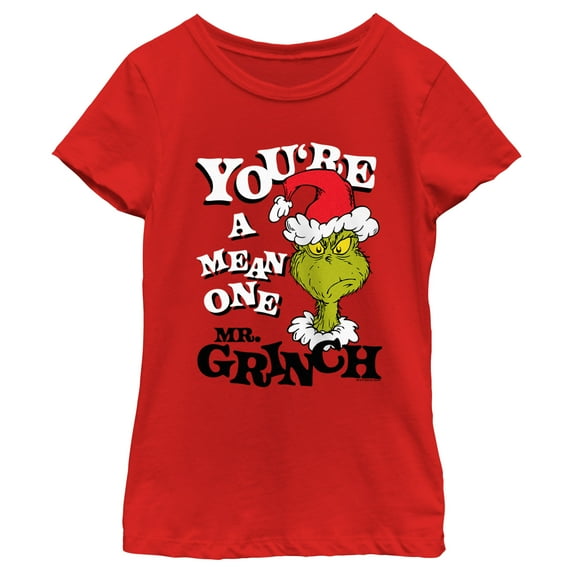 Girl's Dr. Seuss Christmas Grinch You're a Mean One Portrait Graphic T-Shirt