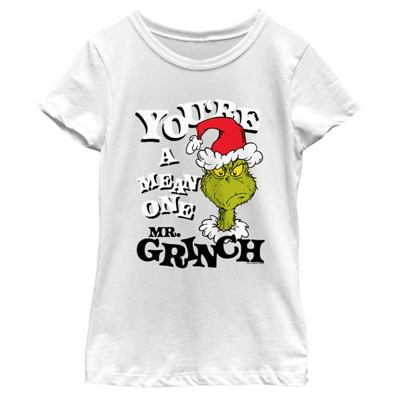 Girl's Dr. Seuss Christmas Grinch You're a Mean One Portrait Graphic T-Shirt