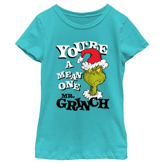 Girl's Dr. Seuss Christmas Grinch You're a Mean One Portrait Graphic T-Shirt