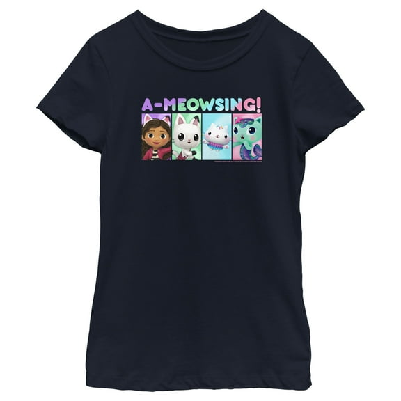 Girl's DreamWorks: Gabby's Dollhouse A-Meowsing Gabby and Friends  Graphic Tee Navy Blue X Large