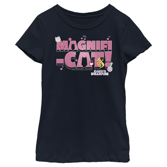 Girl's DreamWorks: Gabby's Dollhouse Magnifi-Cat! Graphic Tee Navy Blue Medium