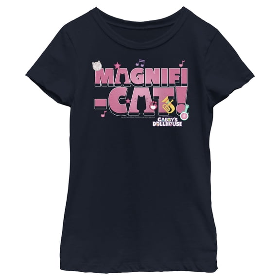 Girl's DreamWorks: Gabby's Dollhouse Magnifi-Cat!  Graphic Tee Navy Blue X Large