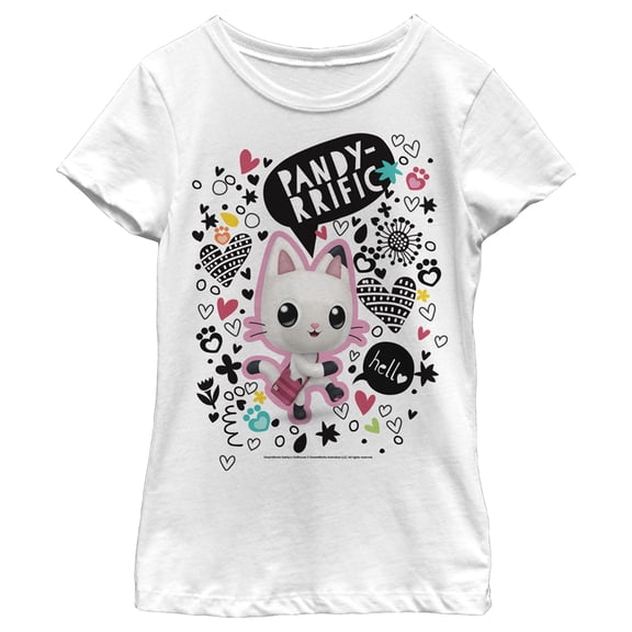 Girl's DreamWorks: Gabby's Dollhouse Pandy Paws Doodles  Graphic Tee White Small