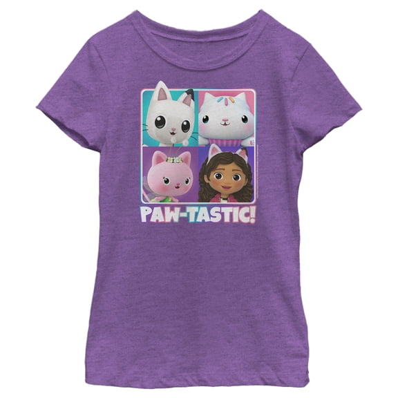 Girl's DreamWorks: Gabby's Dollhouse Pawtastic Panels Graphic Tee Purple Berry Medium