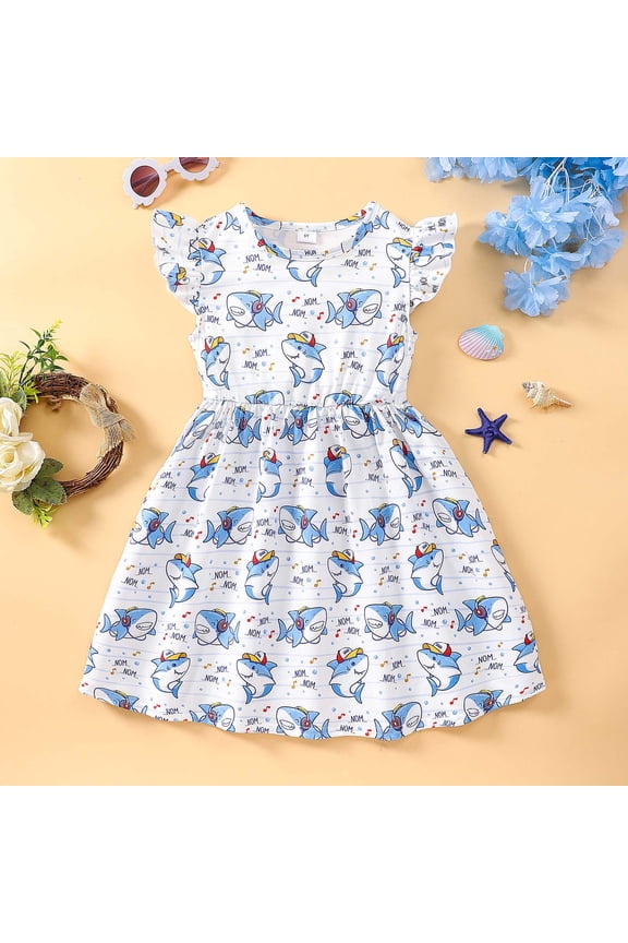 Girl's Dresses Children Short Sleeve Cartoon Print Kids Clothes