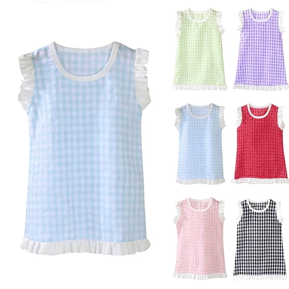 Girl's Dresses Cotton Ruffle Sleeve Tiered Swing A-Line Cute Midi Casual Sundress,Blue 7-8 Years
