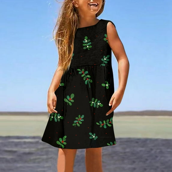 Girl's Dresses Fashion Cute Spring Summer Print Round Neck Sleeveless Casual Kids Clothing