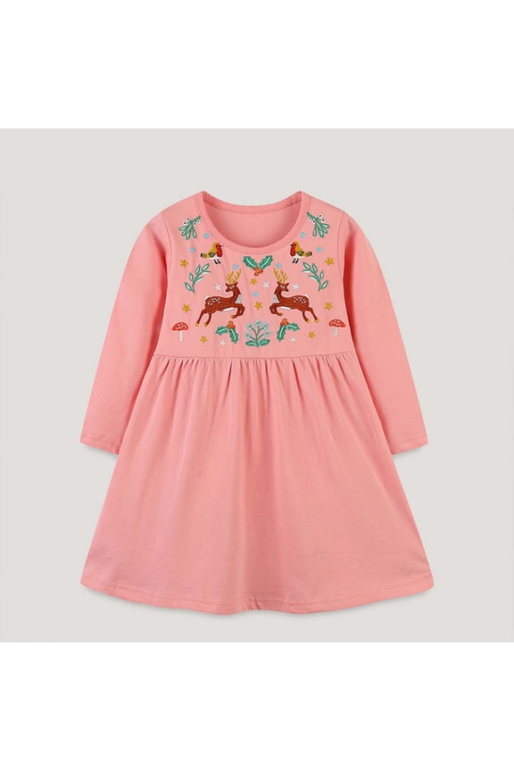 Girl's Dresses Knitted Patchwork Skirt Cartoon Crew Neck Embroidered Kids Outfits