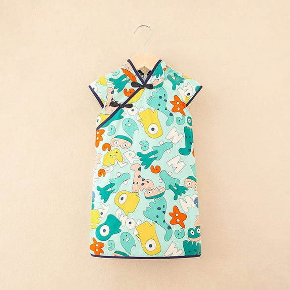 Girl's Dresses Loose Fit Short Sleeve Qipao Cheongsam Kids Clothing