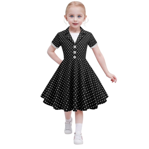 Girl's Dresses Short Sleeve Vintage Polka Dots In 50S Style Kids Outfits