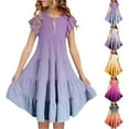 thumbnail image 1 of Girl's Dresses Size 18, Flutter Sleeve Solid Color Crew Neck Casual Dress Tiered Swing A-line Skirt for Girls, Summer Beach Clothes, 1 of 6