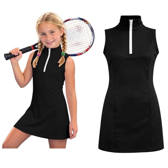 Girl's Dresses Sleeveless Half Zip Tennis Dresses Cute Kids Dresses 6-7 Years