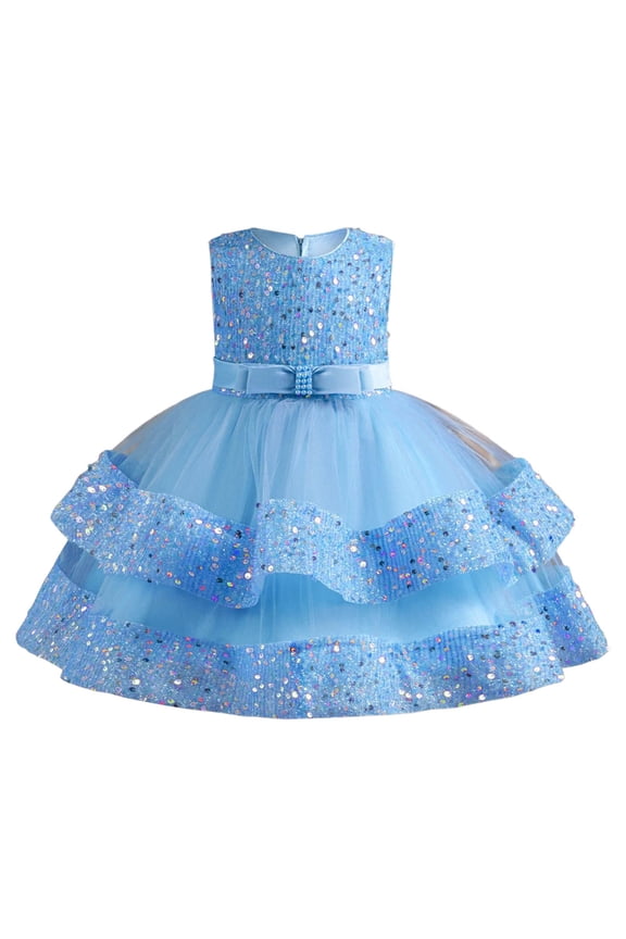 Girl's Dresses Sparkling Pearl Party Summer Pageant Gown with Sequin Appliques Kids Clothes