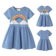 thumbnail image 1 of Girl's Dresses Summer Rainbow Stripe Embroidery Pattern Children Princess Kids Clothing, 1 of 9