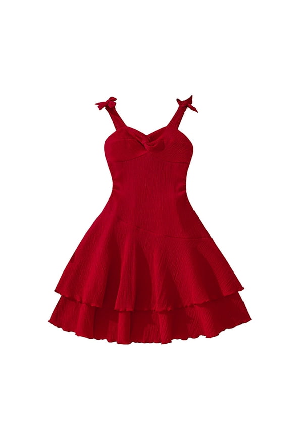 Girl's Dresses Summer Waist Design Sleeveless Spaghetti Strap Casual Teen Kids Clothing