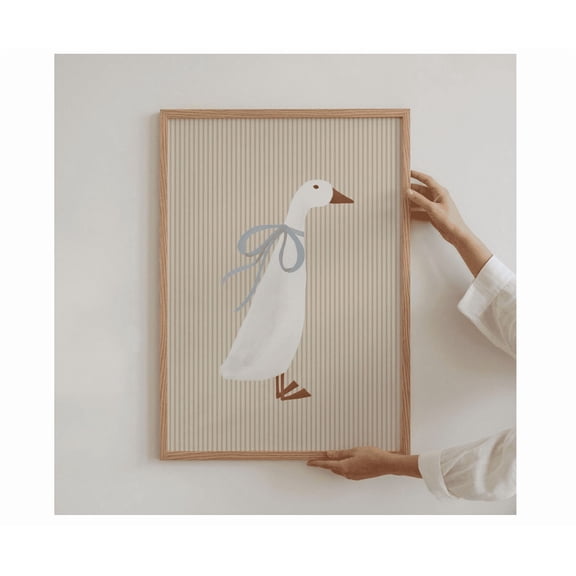 Girl's Duck Cottagecore Nursery Blue Bow Room Decor Wall Art