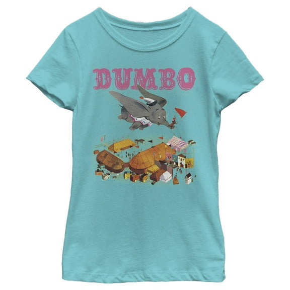 Girl's Dumbo Classic Storybook Cover  Graphic Tee Tahiti Blue Large