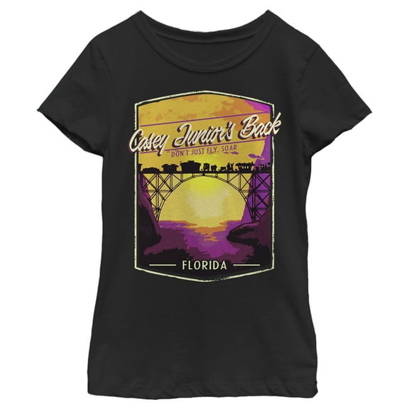 Girl's Dumbo Florida Postcard Graphic Tee Black Small