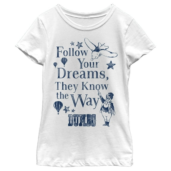 Girl's Dumbo Follow Your Dreams  Graphic Tee White Large