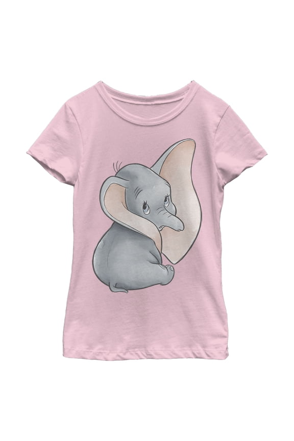 Girl's Dumbo Looking Back Elephant Portrait Pose Graphic Tee Light Pink Medium