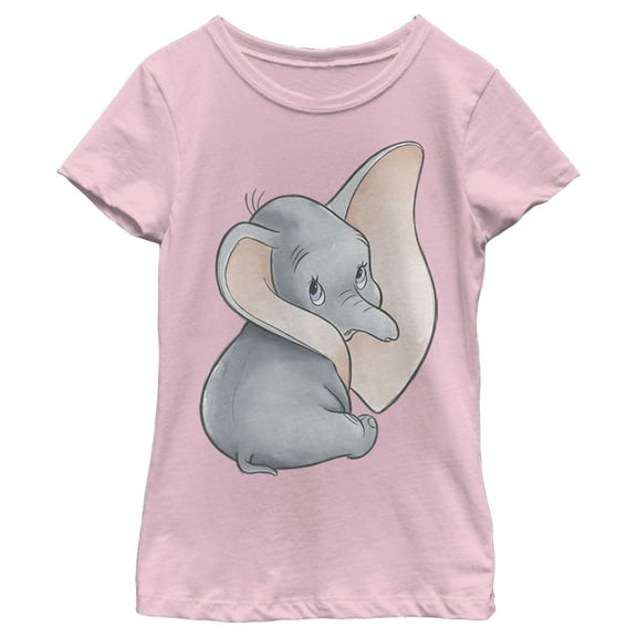 Girl's Dumbo Looking Back Elephant Portrait Pose  Graphic Tee Light Pink Small