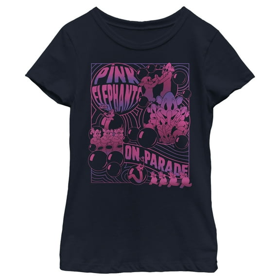 Girl's Dumbo Pink Elephants on Parade  Graphic Tee Navy Blue X Small