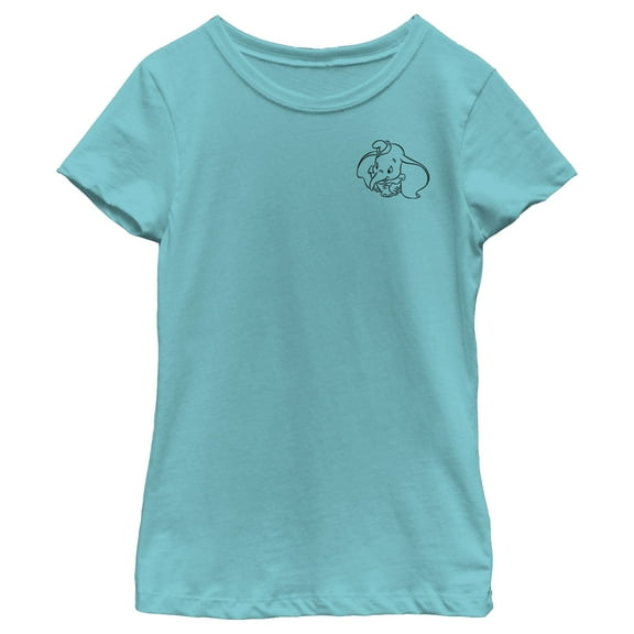 Girl's Dumbo Pocket Outline  Graphic Tee Tahiti Blue Small