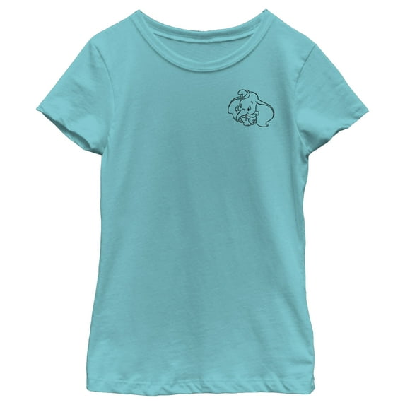 Girl's Dumbo Pocket Outline Graphic Tee Tahiti Blue X Large