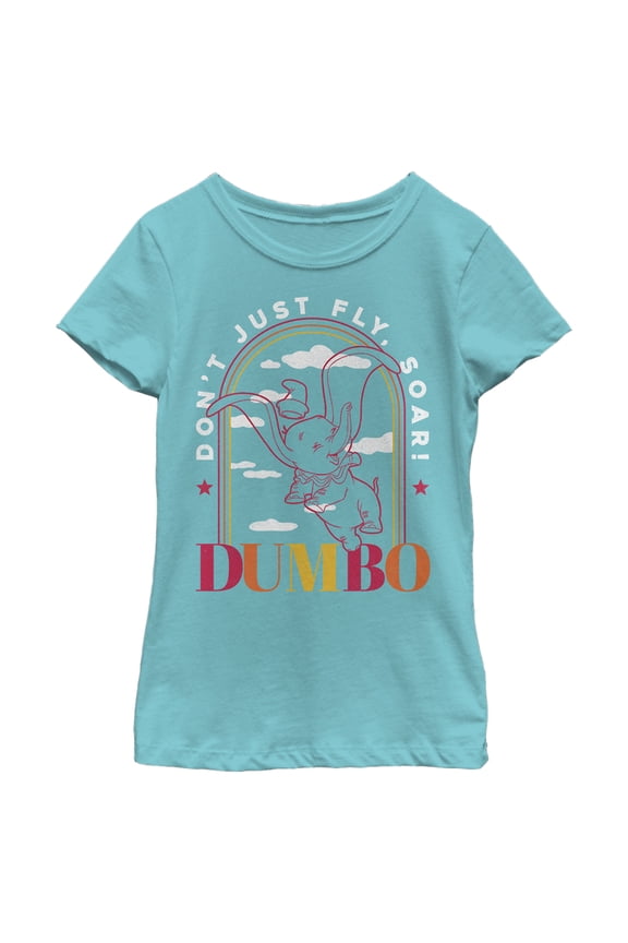 Girl's Dumbo Soaring Sunset Arch Graphic Tee Tahiti Blue Large