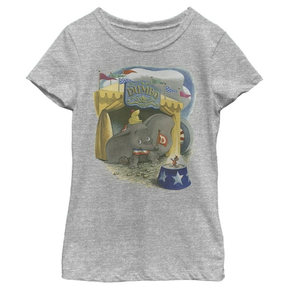 Girl's Dumbo Timothy Circus Tent Retro Portrait  Graphic Tee Athletic Heather Large
