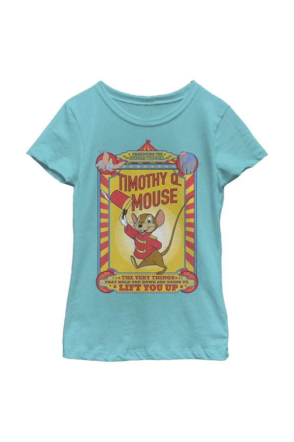 Girl's Dumbo Timothy Q. Mouse Circus Poster Graphic Tee Tahiti Blue Medium