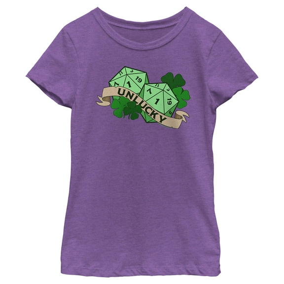 Girl's Dungeons & Dragons St. Patrick's Day Unlucky Dice Graphic Tee Purple Berry Small