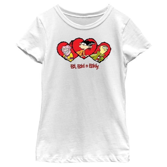 Girl's Ed, Edd n Eddy Valentine's Day Heart Portraits Graphic Tee White Large
