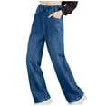 thumbnail image 1 of Girl's Elastic High Waisted Pull On Stretchy Ripped Baggy Jeans Straight Wide Leg Distressed Denim Pants, 1 of 1