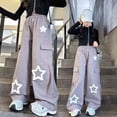 thumbnail image 1 of Girl's Elastic Waist Wide Leg Baggy Y2K Star Print Loose Pants Streetwear Purple 12-13Years, 1 of 7