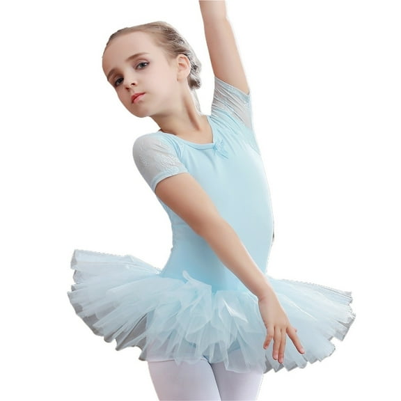 Girl's Elegant Ballet Dress Short Sleeve Dance Wear Sports Skirt Gymnastics Practice Dancing Leotardos