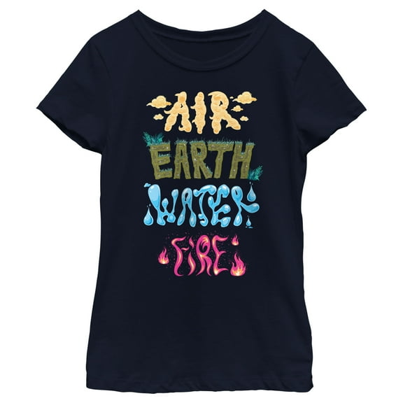 Girl's Elemental Air Earth Water Fire Graphic Tee Navy Blue X Small