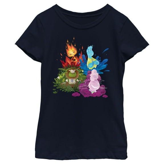 Girl's Elemental Four Element Friends Graphic Tee Navy Blue Medium