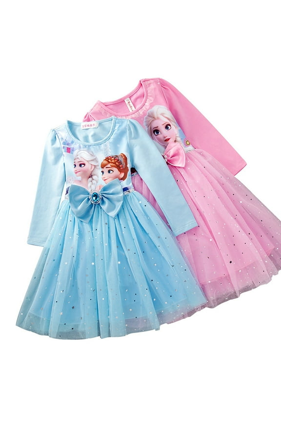 Girl's Elsa Long Sleeve Princess Dress, Knee Length Casual Clothing for Kids Birthday party