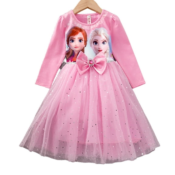 Girl's Elsa Long Sleeve Princess Dress, Knee Length Casual Clothing for Kids Birthday party