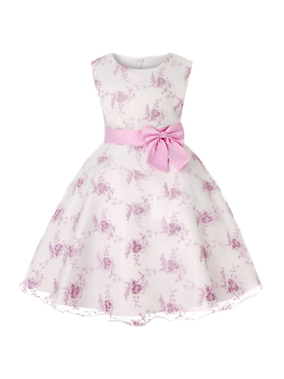 Girl's Embroidered Dress Girl's Evening Lace Princess Dress Flower Girl Mesh Fluffy Dress Pink