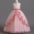 thumbnail image 1 of Girl's Embroidery Tulle Lace Flower Girl Wedding Dress Girls' Summer New Sleeveless Ruffled Lace Round-Neck Embroidery Mesh Princess Bow Skirt Pink 4-5 Years, 1 of 8