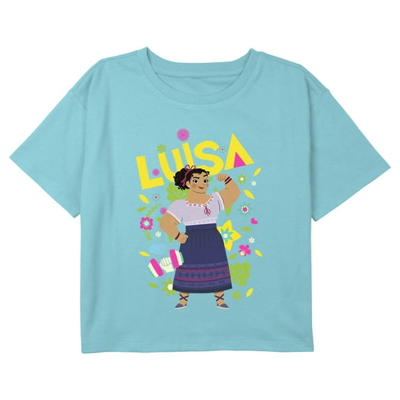 Girl's Encanto Cutout Strong Luisa Graphic Cropped T-Shirt Blue X Small