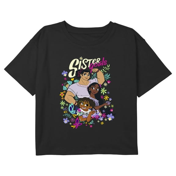 Girl's Encanto Flowers Sister Goals Graphic Cropped T-Shirt Black Medium